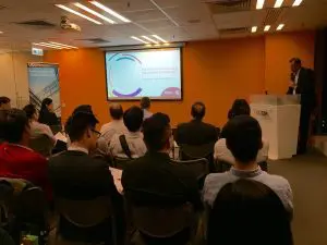 Chris Brooke talking to Hong Kong students