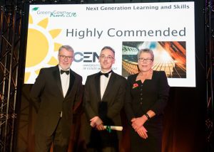 Aled with award hosts Iain Patton and Helen Browning OBE