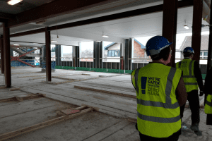 An interior view of the floor construction of the school