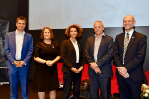 Group shot of Craig Bennet, Misa von Tunzelman, Louise Ellison, Ben Bolgar and UCEM Principal, Ashley Wheaton