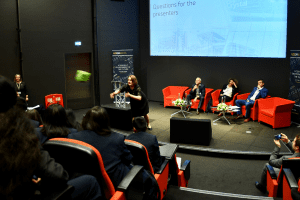 Louise Ellison, Ben Bolgar, Misa von Tunzelman and Craig Bennett on stage answering questions from the audience 