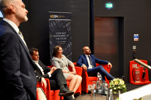 Ashley Wheaton on stage with Melissa Sterry, Dan Hughes, Amanda Clack and Mark Farmer, who were answering questions from the audience