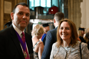 RICS President, Chris Brooke, alongside UCEM Trustee, Amanda Clack soon after the UCEM graduation ceremony