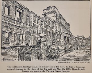 An image of the drawing of the facade of 35 Lincoln's Inn Fields which appeared in The Times in 1943