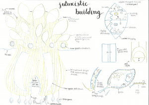 Winning entry by Lizzie Laurie for the Years 7 and 8 'Design a Building of the Future' competition. A glass house for sea animals.