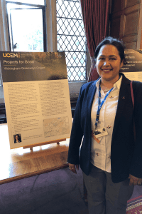 Preeti Chatwal-Kauffman next to her project display