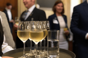 A tray of champagne glasses