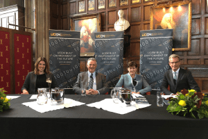 The speakers from left to right - Lucy Winzer, Michael Moir, Dame Alison Nimmo DBE and Andrew Hynard sat at the top table before their presentations