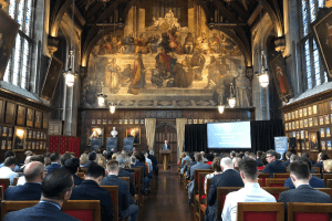 UCEM Principal, Ashley Wheaton, addresses the attendees in The Great Hall at Lincoln's Inn