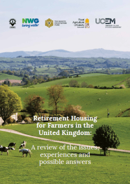 Front cover of the Retirement Housing for Farmers report. Cows in the countryside.