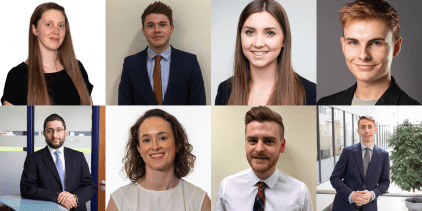 The eight UCEM alumni and apprentice nominees at the RICS Matrics Surveyor of the Year Awards 2019