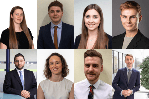 The eight UCEM alumni and apprentice nominees at the RICS Matrics Surveyor of the Year Awards 2019