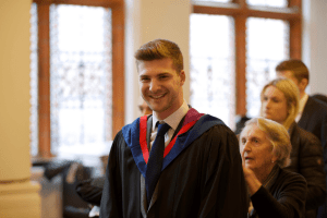 A graduand getting ready before the December 2019 UCEM Graduation