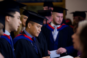 Graduands registering before the December 2019 UCEM Graduation ceremony