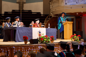 Guest Speaker, Craig Bennett, addressing the graduands at the December 2019 UCEM Graduation