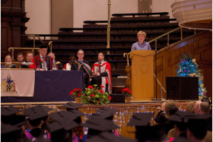 Guest Speaker, Gillian Charlesworth, addressing graduands at the December 2019 Graduation