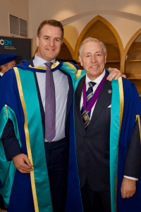 Honorary Doctorate recipient, Ciaran Bird, with newly instated Honorary Fellow, Graham Chase, at the December 2019 UCEM Graduation