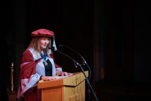 Amanda Clack speaking to the graduands