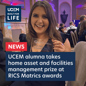 Alumna wins RICS Matrics award news story Instagram graphic
