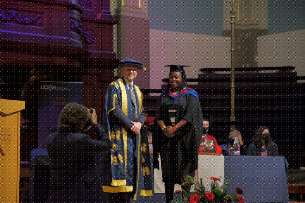 A graduand on the stage