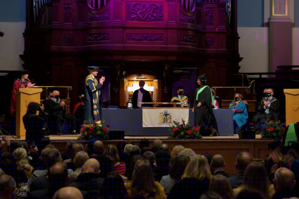 A graduand on the stage
