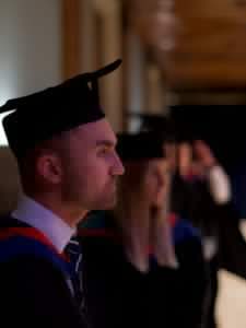 A graduand waits to go onto the stage