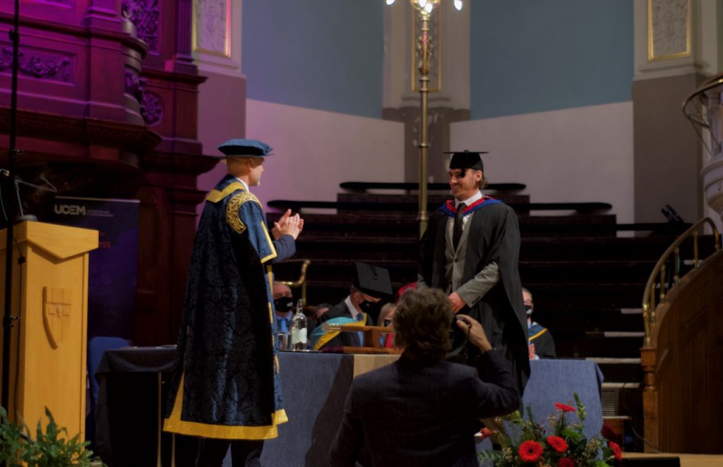 A graduand on the stage