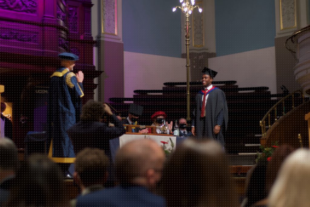 A graduand on the stage