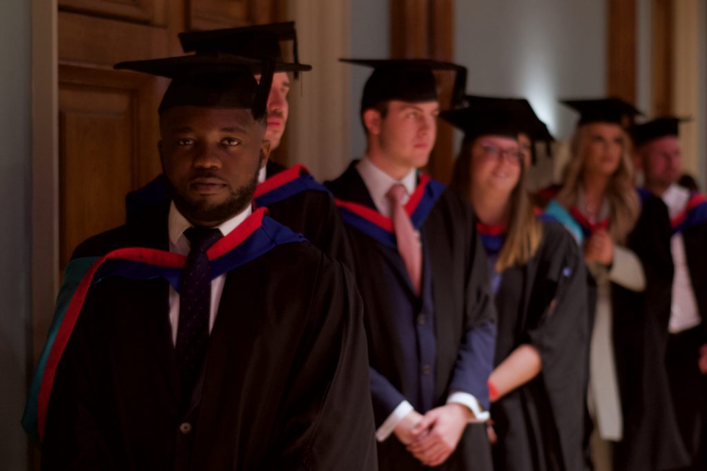 Graduands waiting to be called onto the stage