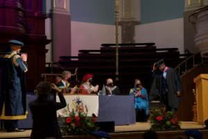 A graduand on the stage