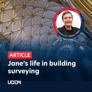 Jane's life in building surveying article Instagram graphic